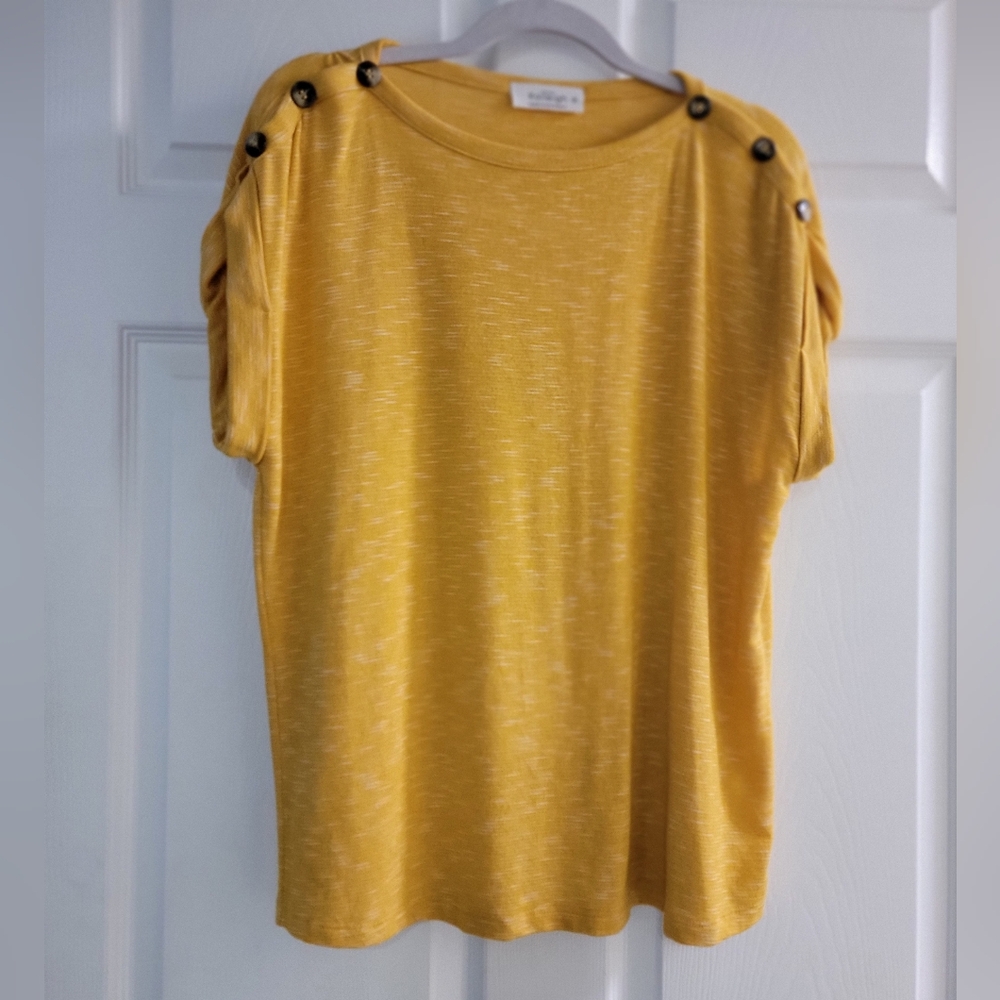 Yellow Button-Shoulder Women Top